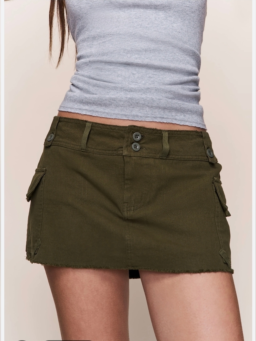Olive Green Distressed Cargo Mini Skirt